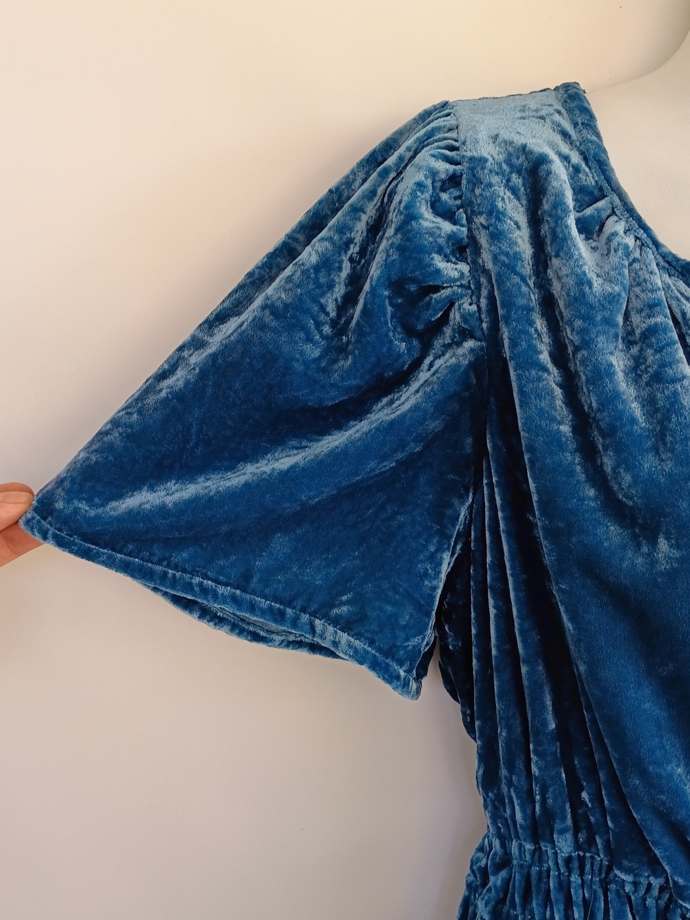 Anthropologie Somerset Mini Dress Tiered Blue Velvet V-Neck Fairy Grunge Small - Picture 7 of 15